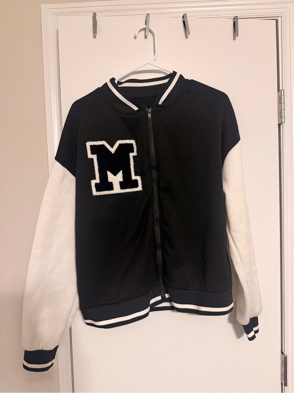 Black & White Varsity Jacket with 'M' Patch
